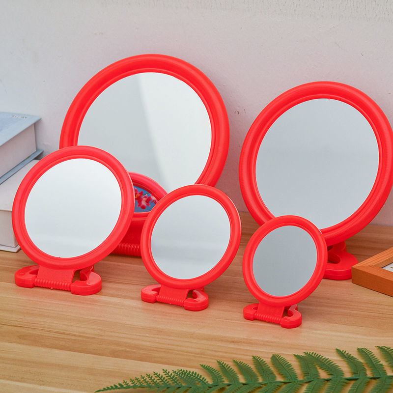 普通圆镜子老式台镜塑料壁挂式圆形化妆镜陪嫁红色梳妆中式挂镜