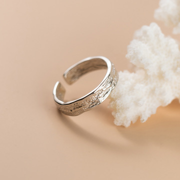 爱洛奇  s925银不规则纹理宽面戒指韩版可调节气质女手饰品r00158