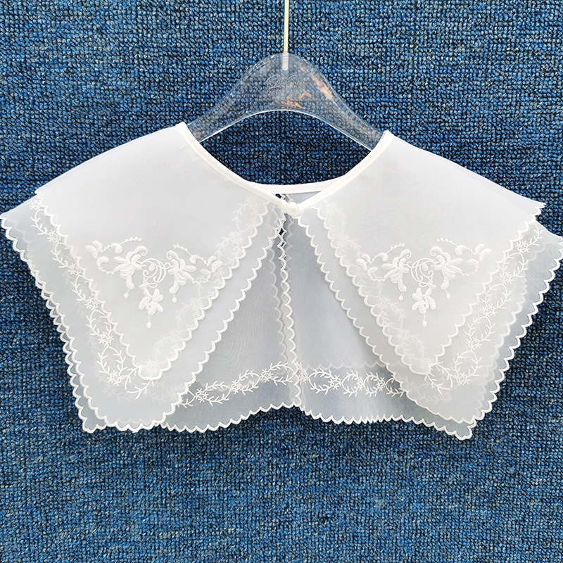 2022年新款欧根纱双层海军领绣花女装搭配领花假领子跨境专供现货