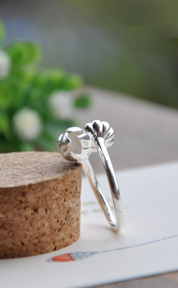 s925银荷花莲蓬戒指文艺清新指环甜美气质食指戒子简约尾戒饰品女