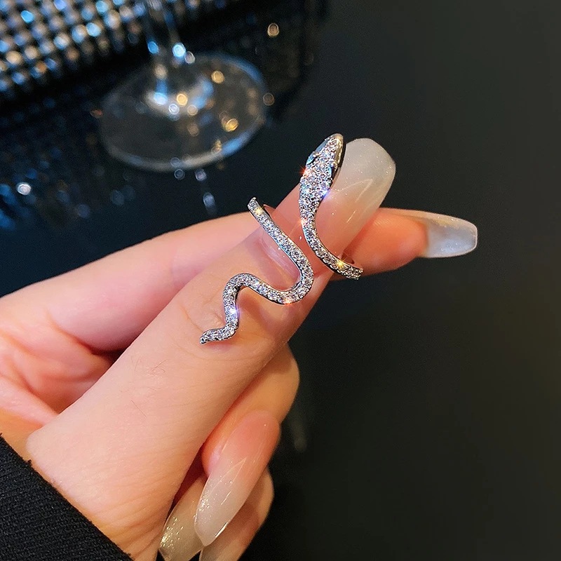 Foreign Trade Cross-Border Hot Selling Micro Inlaid Zircon Winding Simulated Snakes Ring Female Niche Design Fashion Personalized Index Finger Ring