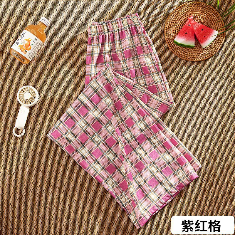 Plaid Pants Women's Summer Thin Casual Loose Narrow Straight-Leg Pants High Waist Slimming Draping Effect Wide Leg Pants Mop Pants