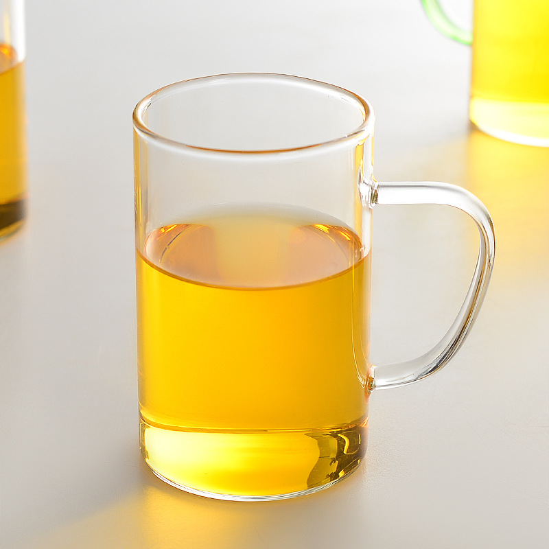 玻璃直身杯带把透明耐热玻璃杯牛奶杯直管玻璃杯logo水杯茶杯套装