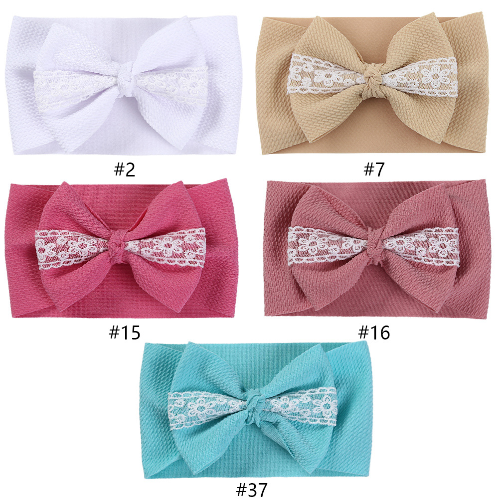 European and American Stock Big Bow Polyester Seersucker Lace Headband Children Headwear Baby Care Door Hair Band