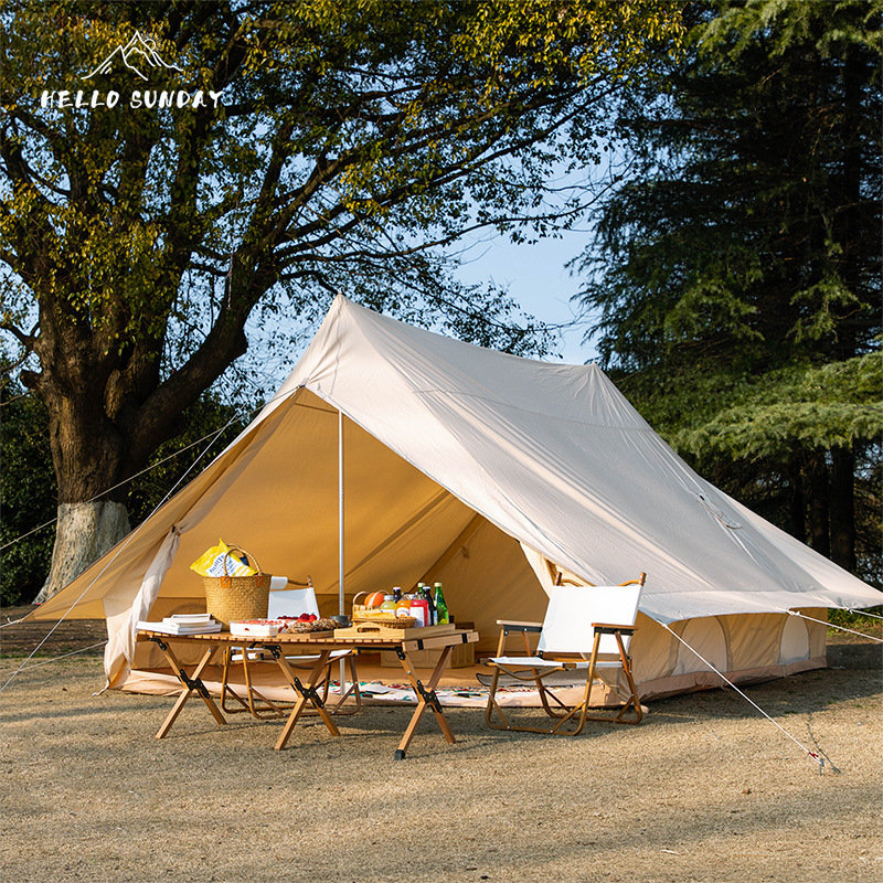 复古屋形檐户外防雨防晒露营豪华加厚棉布帐篷大型野营小屋帐篷