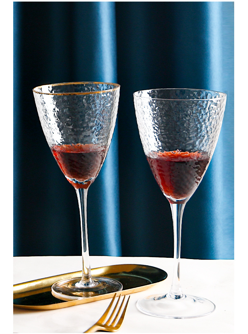 一件代发手工锤纹高脚杯水晶玻璃香槟杯红酒杯西式金边杯套装包邮