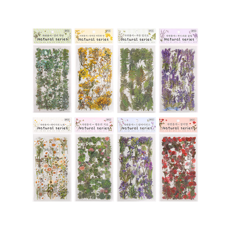 Yue Zhen Nature Series Notebook Sticker Package PVC Plants and Flowers Retro Material Paper Children's Journal Stickers