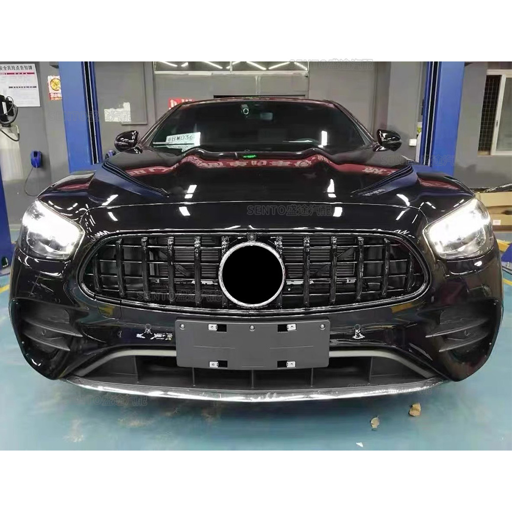 适用于2021-2022奔驰e级w213改装中网gt竖条前杠进气格栅车身套件