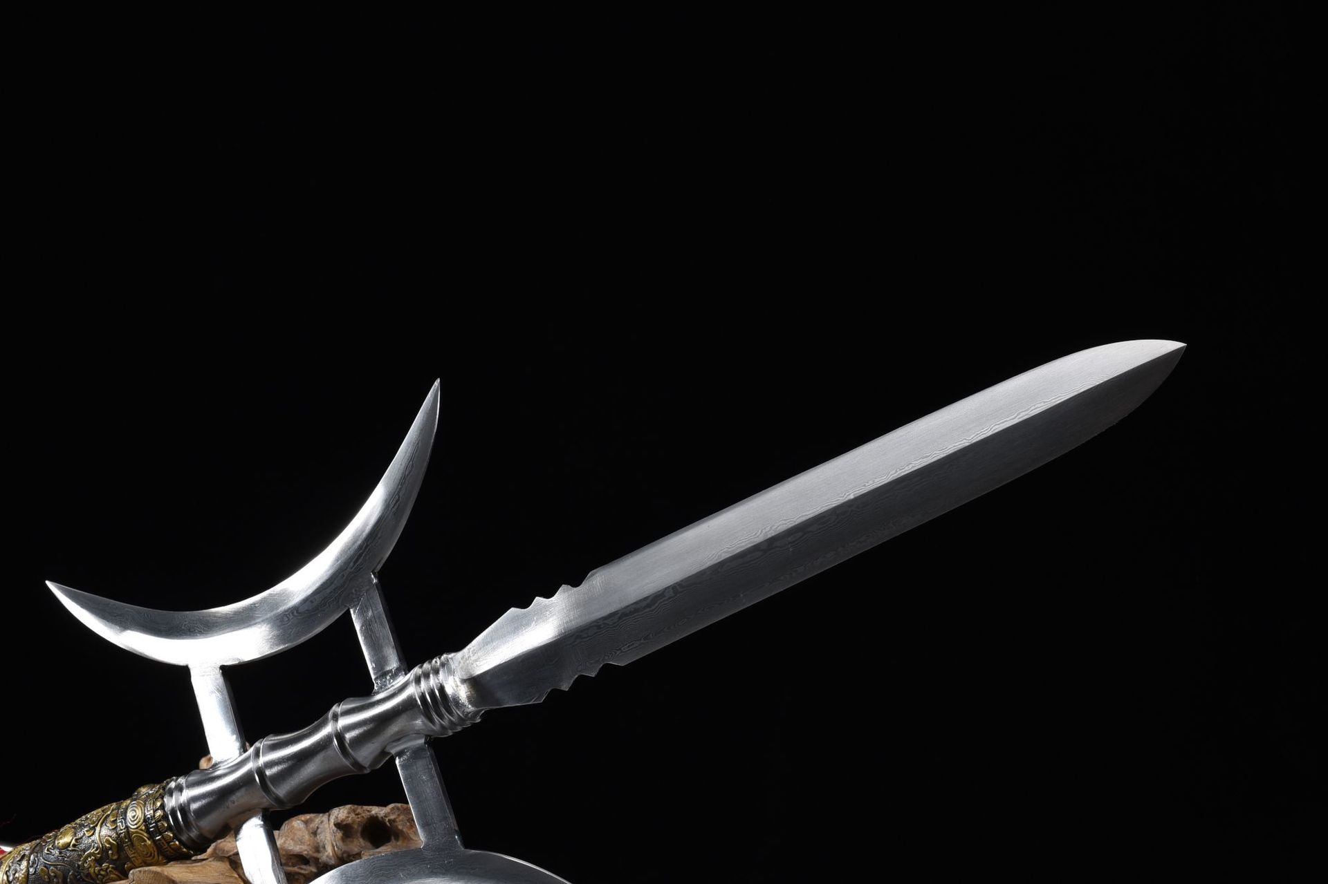 龙泉市刀剑花纹钢手工锻打十八般兵器双月方天画戟影视摆件未开刃