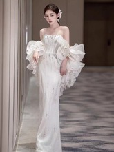 法式白色抹胸轻婚纱女新娘结婚订婚敬酒服高端轻奢气质超仙礼服裙