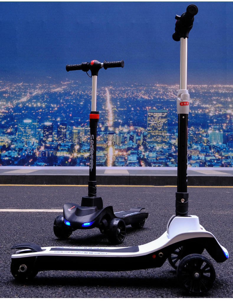 电动滑板车儿童黑色学生代步平衡车小孩可折叠亲子款带蓝牙音乐车