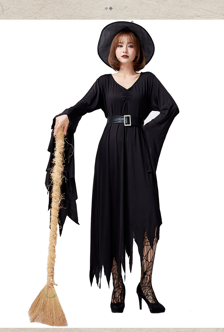 万圣节服装出口日本黑色不规则女巫长裙弹力修身长裙捣蛋鬼之夜裙