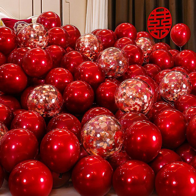 红色气球装饰结婚红喜字求婚房喜庆双层生日用品场景布置套餐