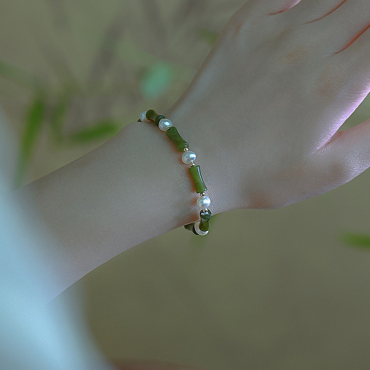 s925 sterling silver festival high natural olive jade zhuji bright freshwater pearl bamboo bracelet female national fashion