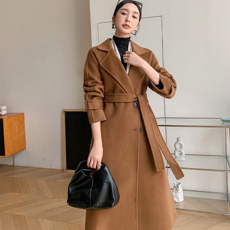 过膝毛呢大衣女外套长款韩版宽松气质时尚高级感羊毛外套外贸批发