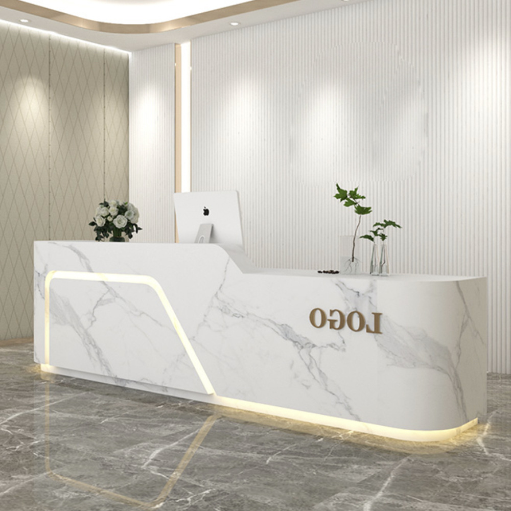 公司前台接待台简约现代烤漆弧形前台柜吧台迎宾台收银台吧台定制