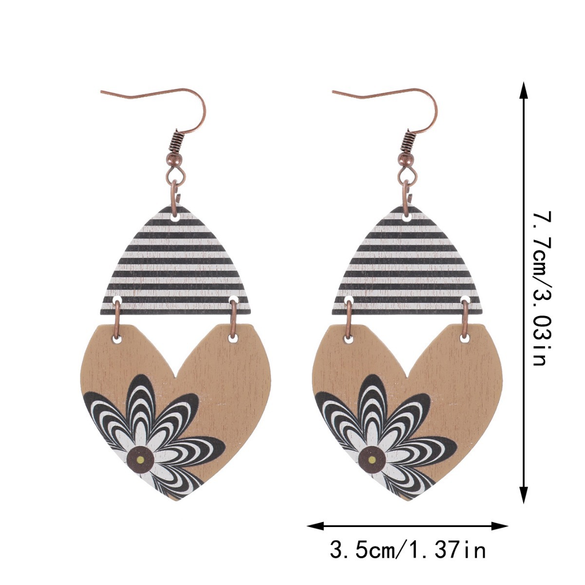 Cross-Border Heart Shape Striped Earrings Flower Wooden Earrings Women Aliexpress Amazon