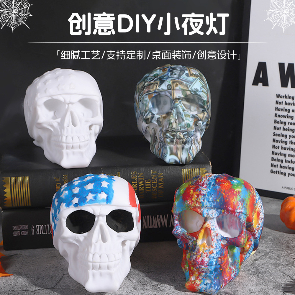 创意新品万圣节骷髅头小夜灯个性搪胶工艺品趣味diy家居装饰摆件