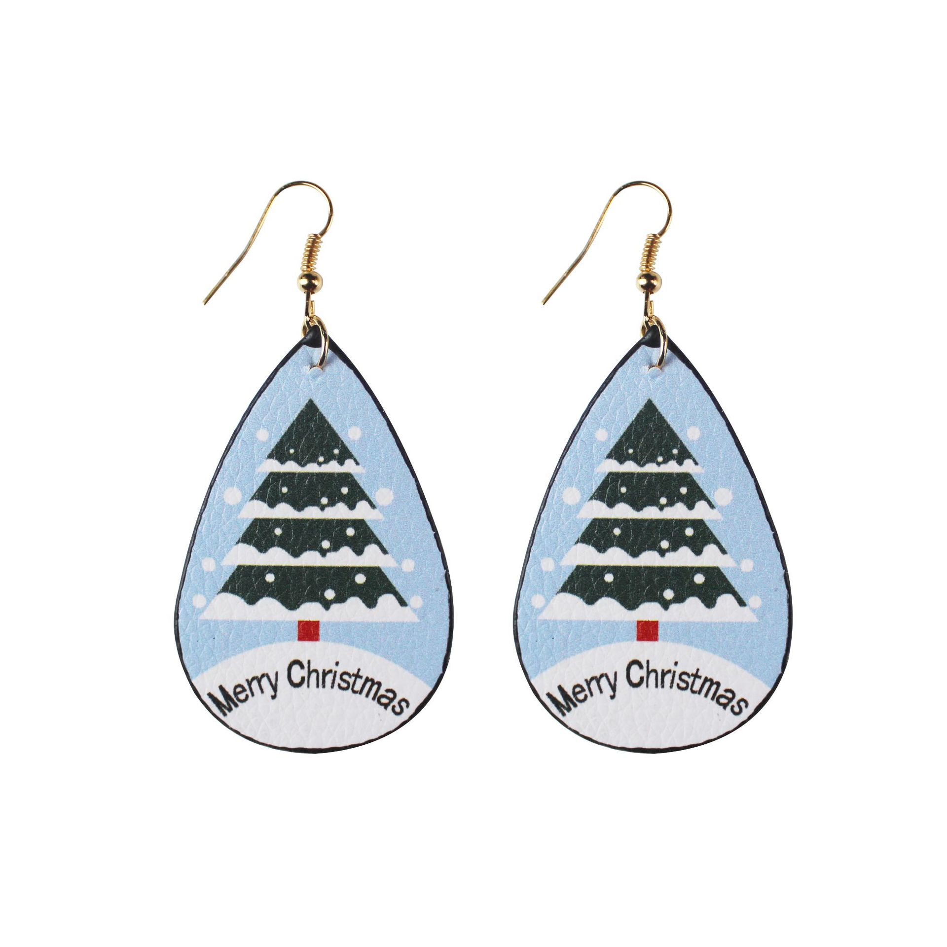 Leather Oil-Edged Earrings Christmas Christmas Tree Santa Claus Water-Drop Eardrops Holiday Ornament in Stock