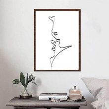 外贸热销抽象画 情侣接吻单线画黑白艺术画爱情浪漫海报卧室挂画