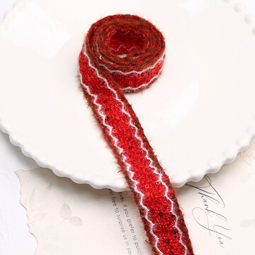 yu韩版小香风亮片水貂毛勾边织带丝带手工diy蝴蝶结发饰发夹材料