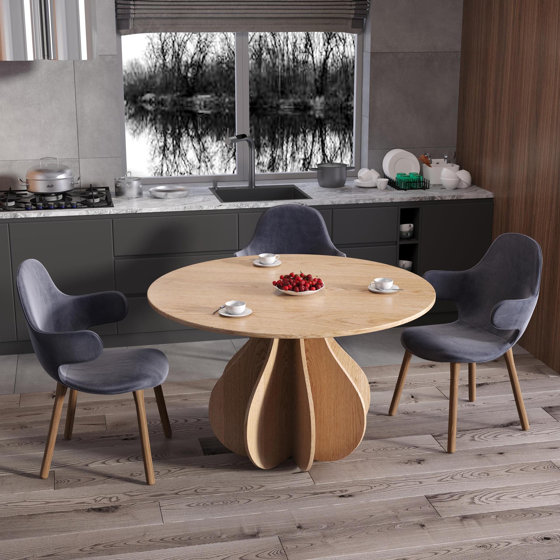 北欧白蜡木圆餐桌简约全实木餐桌小户型创意圆形餐桌休闲桌椅组合