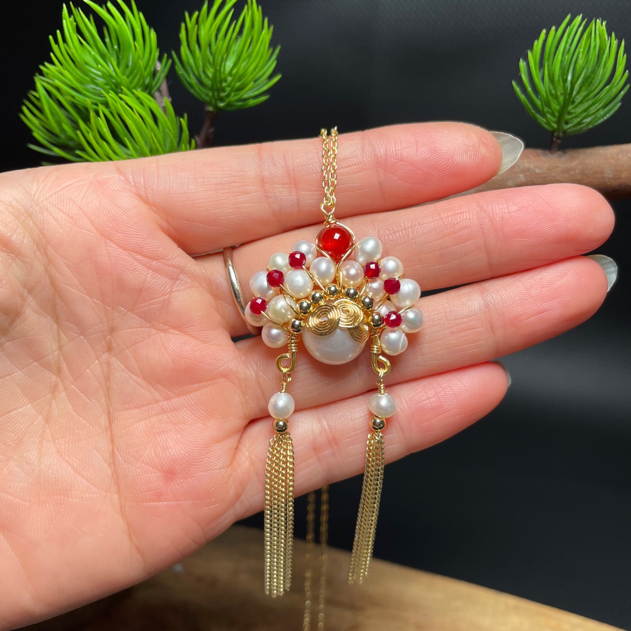 天然淡水珍珠刀马旦吊坠项链锁骨链 中国戏剧风-阿里巴巴