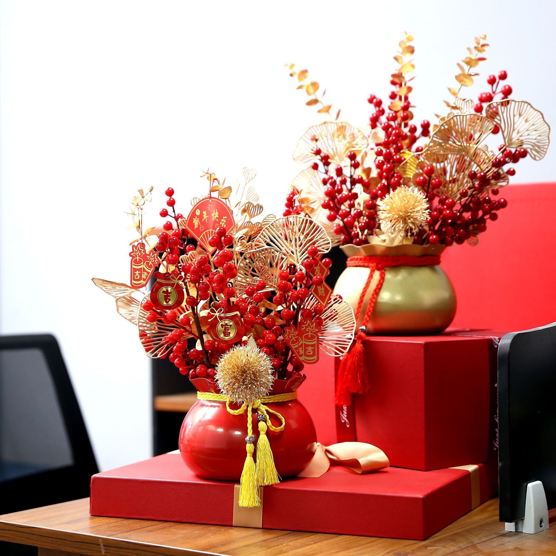 新款福桶摆件客厅轻奢高档乔迁新居礼品结婚新房红色新年装饰批发