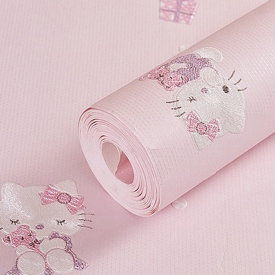 Light Pink 3D Embossed Cartoon Wallpaper Boys and Girls Room Clothing Store Warm Simple Hello Kitty Children Background Wallpaper