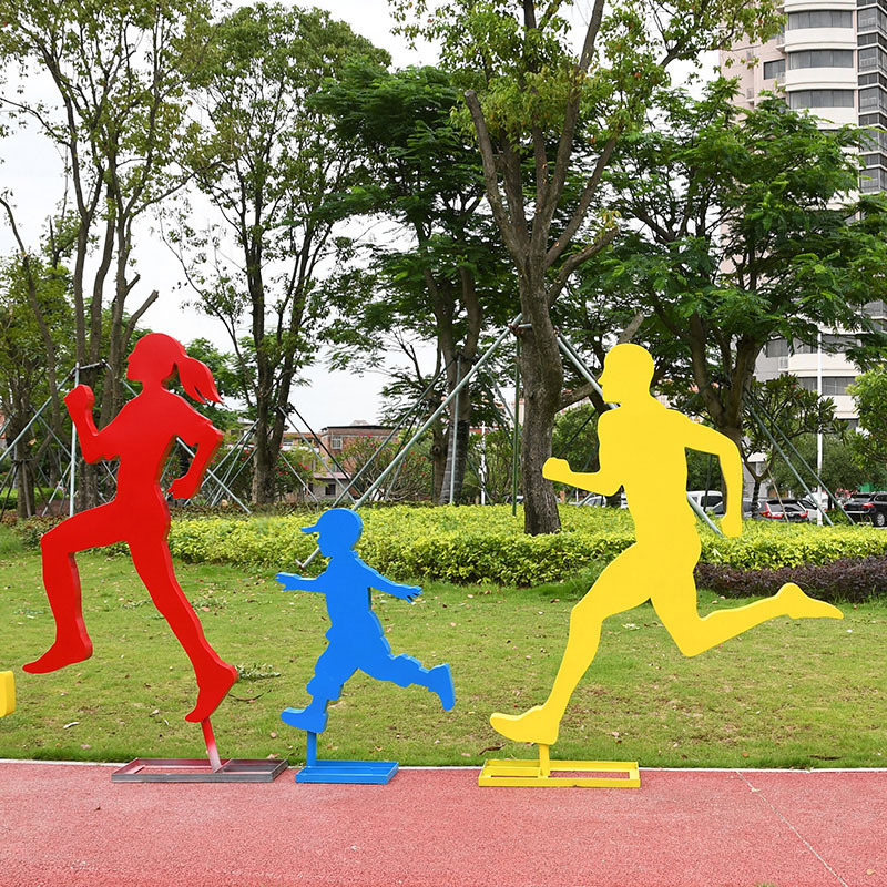 户外体育运动跑步剪影人物雕塑镀锌钢板铁艺市政公园景观装饰摆件