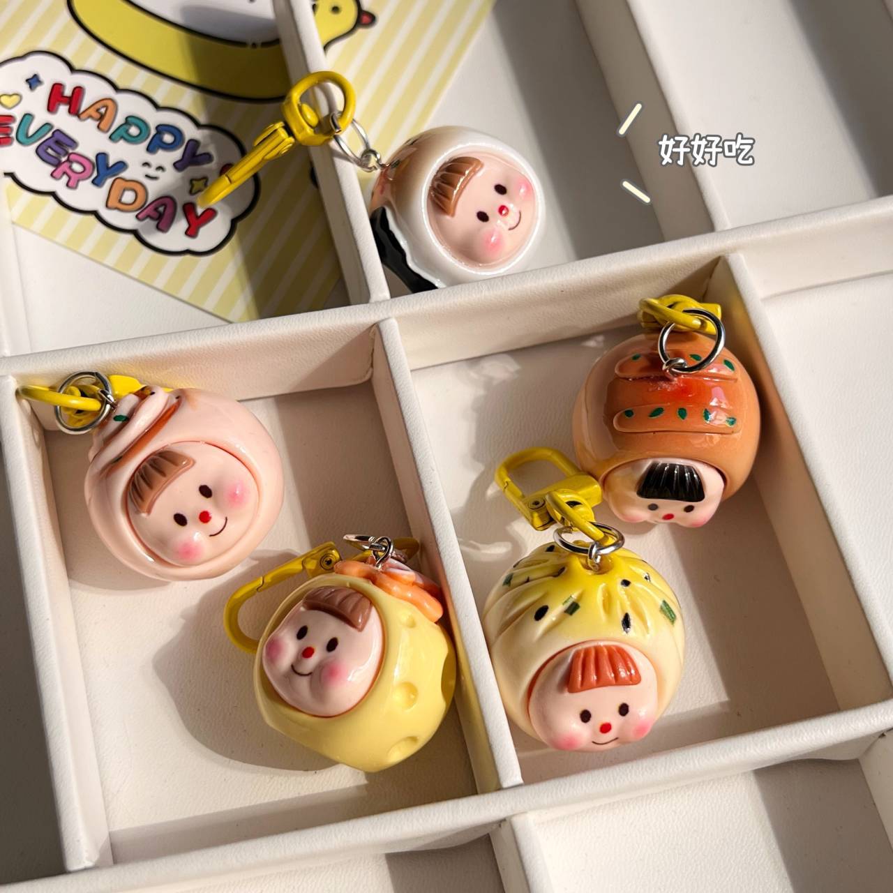 Cute Three-Dimensional Breakfast Multi-Sister Keychain Cartoon Hanging Ornaments Girlish Bag Pendant Student Girlfriends Pendant Ornaments for Couple