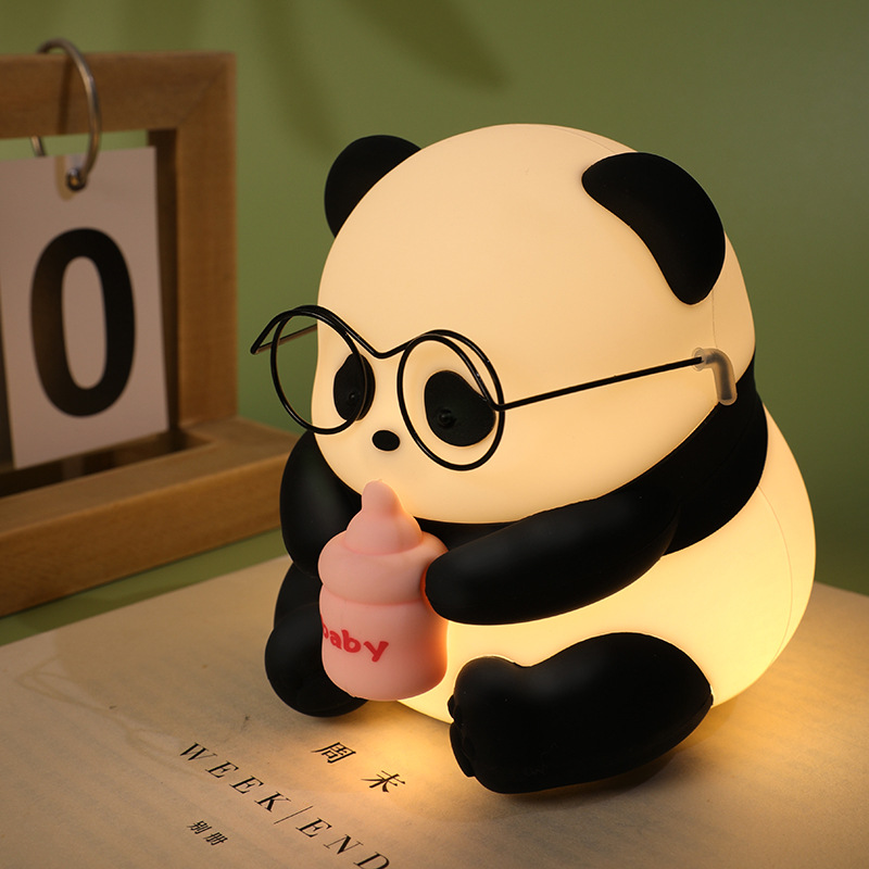 卡通熊猫硅胶七彩小夜灯高颜值拍拍卧室床头灯护眼装饰起夜伴睡灯