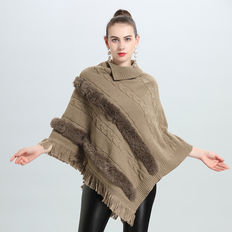 2022 Live Hot EU and South Korea Autumn and Winter New Loose Jacquard Wool Tops Pullover Sweater Cape and Shawl 0938#