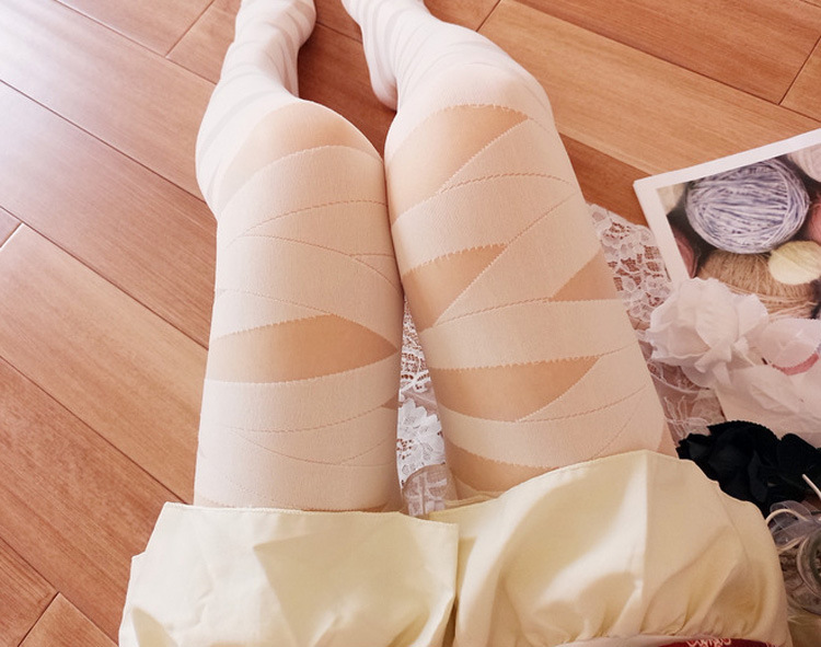 Lolita Cross Strap Romper Bandage Hollow-out Semi-Transparent Stockings Lolita Style Socks Milky White Binding Socks