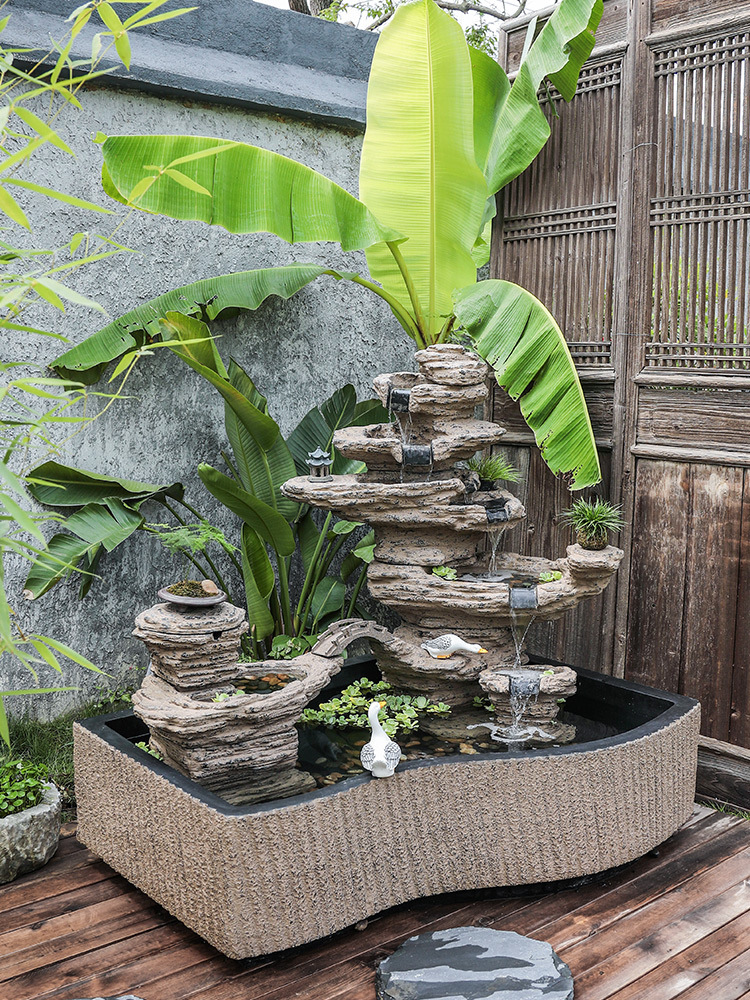 大型假山流水喷泉景观户外庭院水池造景鱼池落地装饰摆件