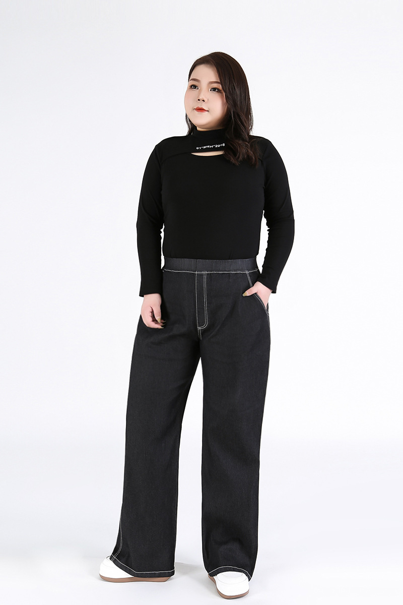 300斤特大码牛仔直筒裤女胖mm阔腿裤加肥加大码长裤200斤高腰女裤