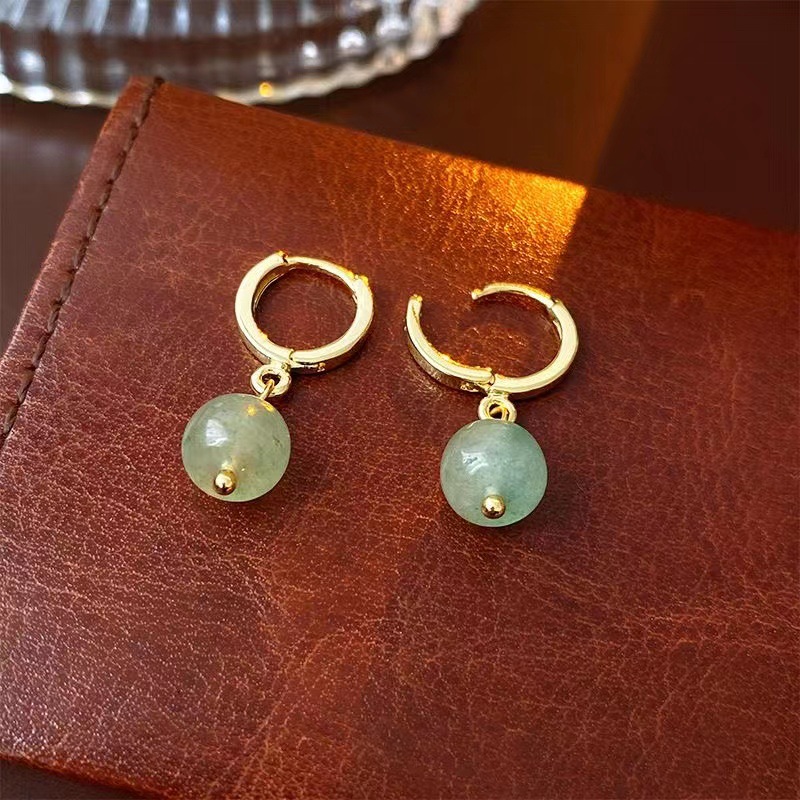 Green Jade Ear Clip Artistic Retro Middle-Ancient Niche Design Earrings Affordable Luxury Fashion High-Grade Earrings for Girls