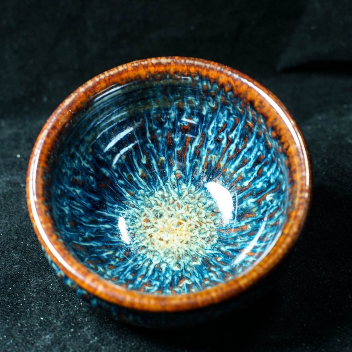 建窑金丝蓝孔雀将军建窑建盏实物手工烧制茶盏高端茶杯大容量茶器