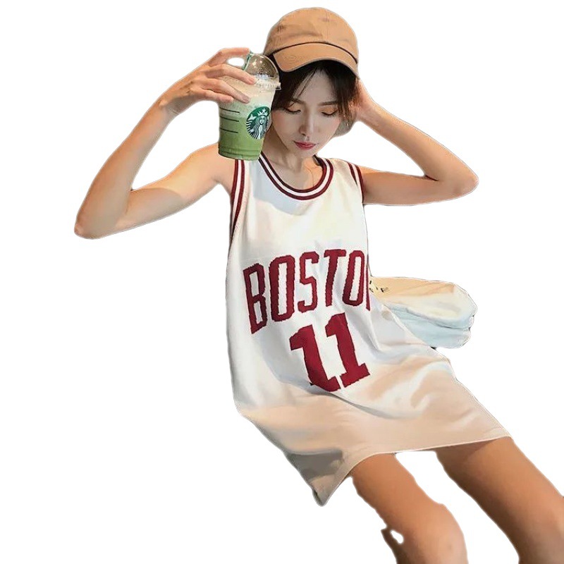 篮球背心女外穿性感女学生字母潮流宽松运动风球服中长款无袖t恤