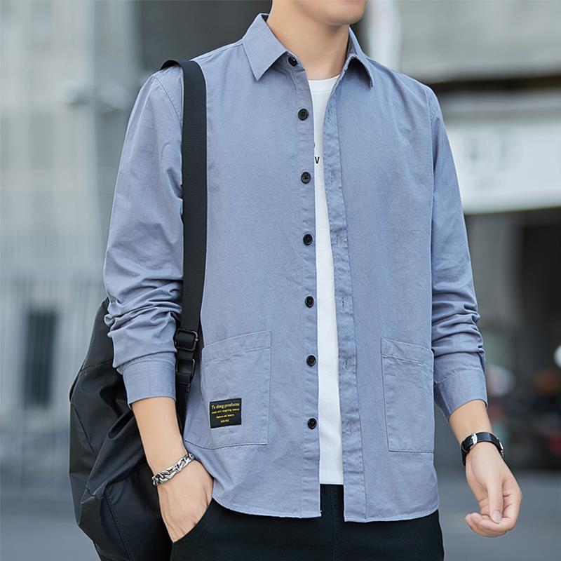 t长袖衬衫男外穿秋装衬衣潮牌男士工装秋季外套寸衫1上衣休闲衫