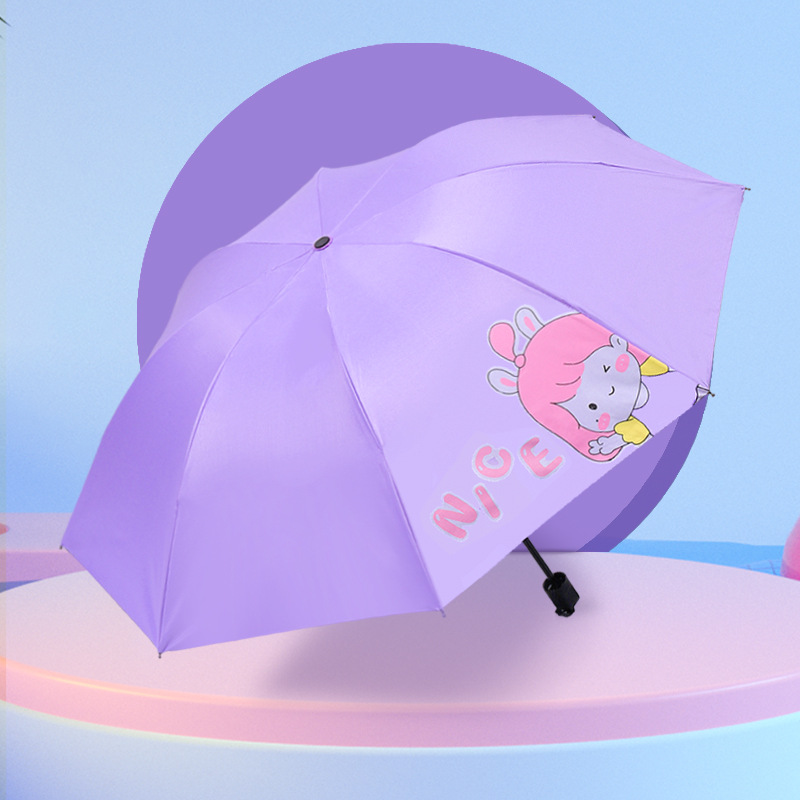 粉嘟嘟哈柔三折手动晴雨伞黑胶防晒遮阳可爱少女心学生晴雨两用伞