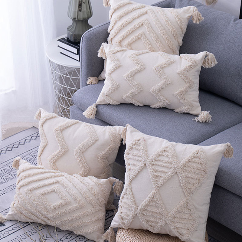 Modern Minimalist Nordic Style Tassel Pillow Home Couch Pillow Back Cushion Bohemian Tufted Pillow