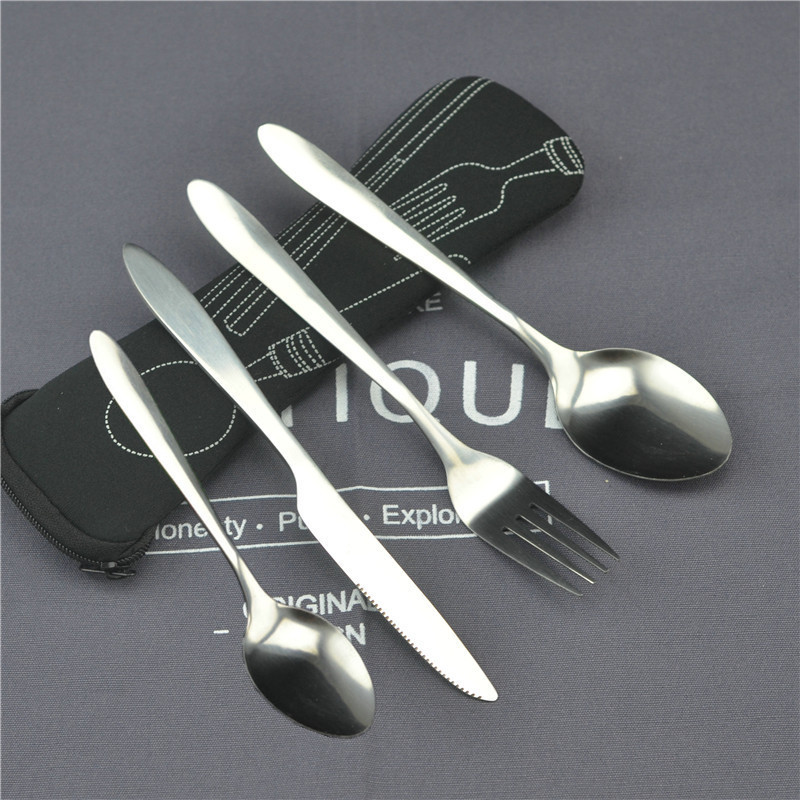 不锈钢餐具套装刀叉勺小勺四件套便携户外礼品加印logo亚马逊货源