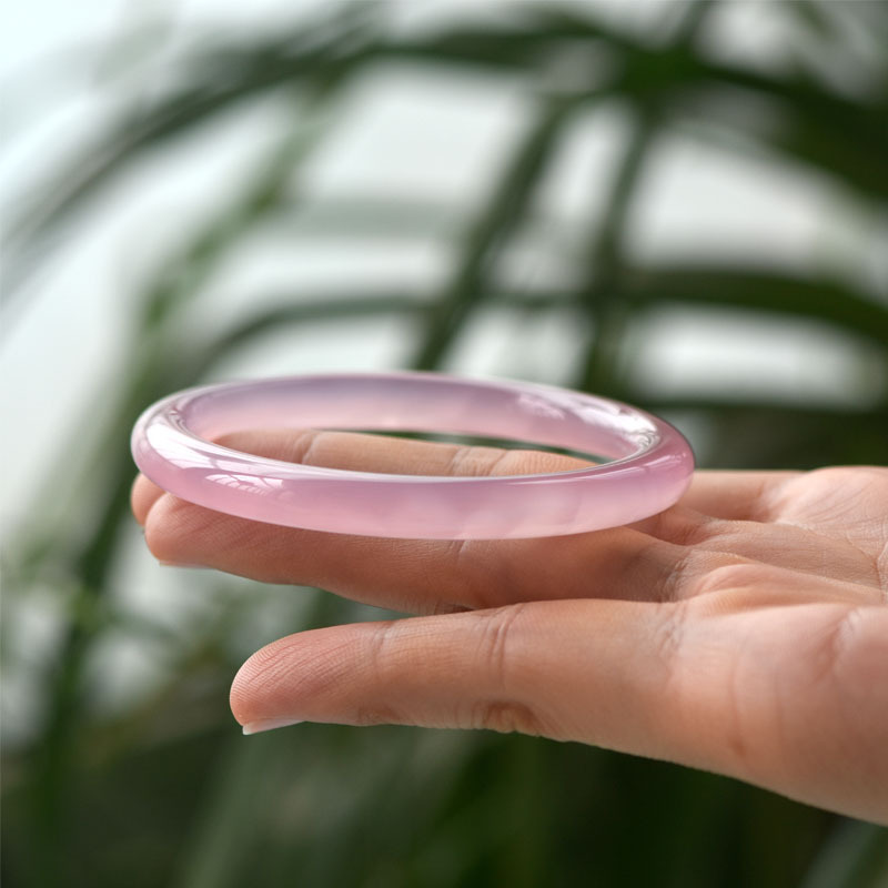 8毫米细圆条粉玉髓手镯女款 芙蓉桃花美人镯玛瑙镯子水晶甜美饰品