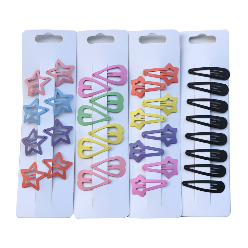 Cross-Border New Arrival Matte BB Clip Metal Geometry Barrettes Children's Hair Accessories Candy Color XINGX Peach Heart Bang Clip Suit