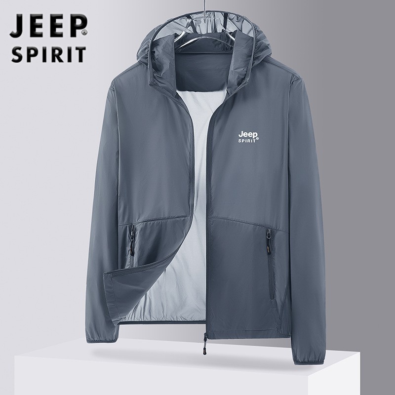jeep吉普2024夏季男装户外休闲连帽防晒服男薄款外套防晒衣男2316
