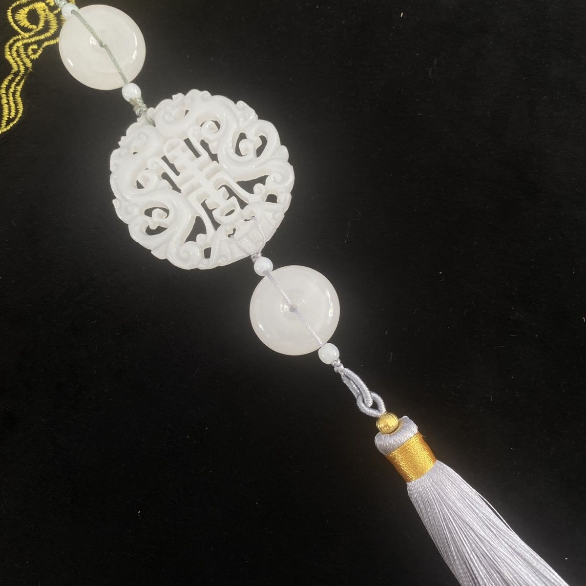 古风腰佩挂件天然玉石镂空双龙流苏玉佩汉服玉石腰配平安扣礼物