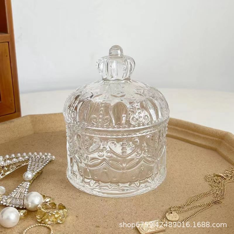 French Jewelry Storage Relief Candy Box Home Seasoning Tea Glass Jar Cotton Swab Toothpick Glass Storage Box