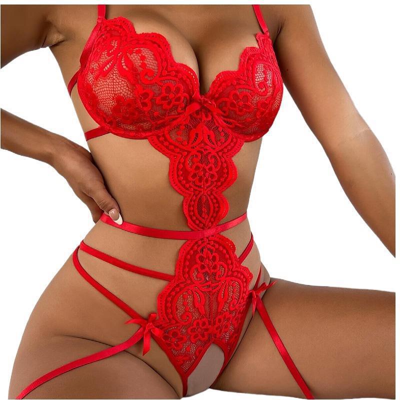 Foreign Trade European and American Style Sexy Underwear New Lace Transparent Temptation Jumpsuit Sexy Pajamas Wholesale Delivery