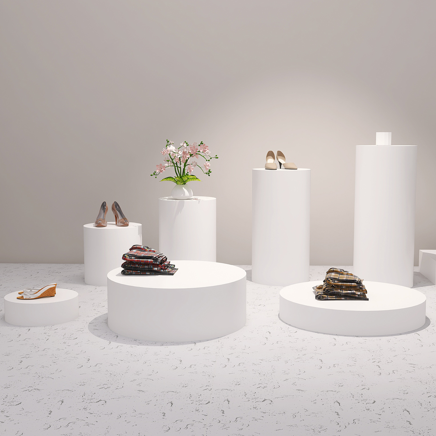 网红直播站台婚纱试衣台白色烤漆圆形网红摄影地台拍摄展示台